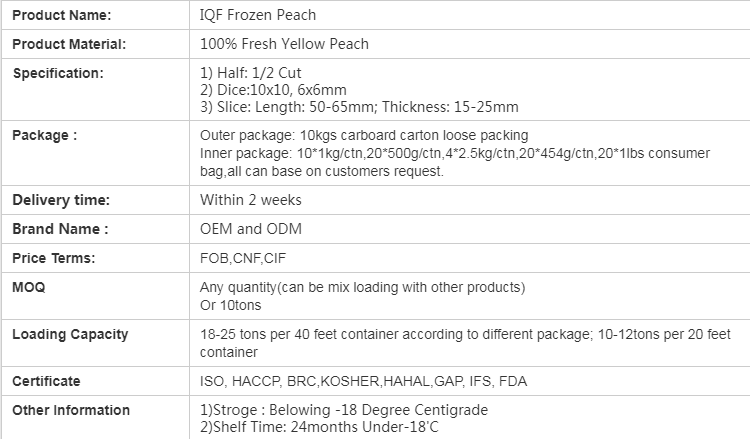 IQF Frozen Yellow Peach Slice(图1)