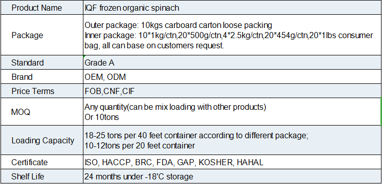 IQF Frozen Organic Spinach(图1)